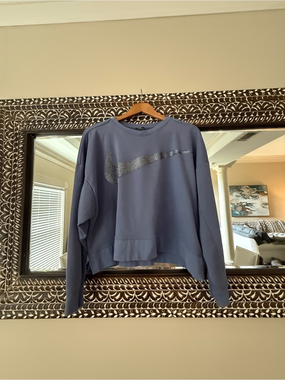 Nike Dusty Blue Cropped Sweatshirt with Silver Glitter Swoosh